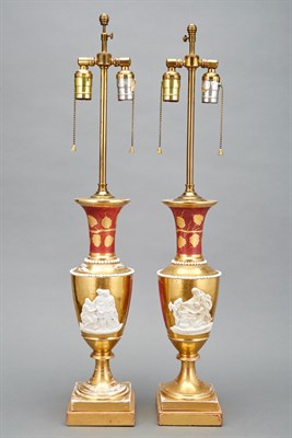 Lot 442 - Pair of Paris Porcelain Gold and Maroon Red...