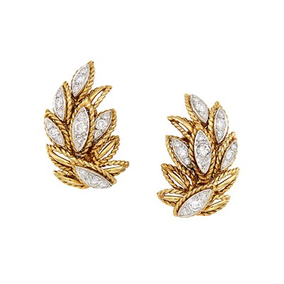Lot 292 - Pair of Gold, Platinum and Diamond Earclips, Van Cleef & Arpels
