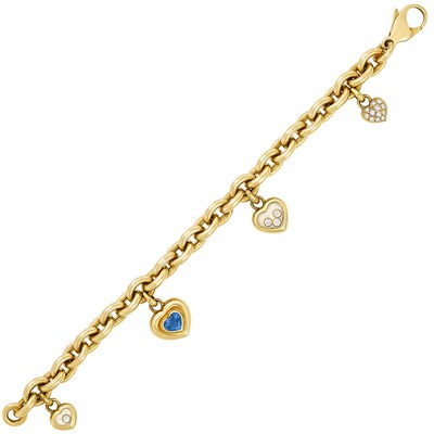 Lot 62 - Gold, Crystal, Diamond and Sapphire 'Happy Diamond' Charm Bracelet, Chopard