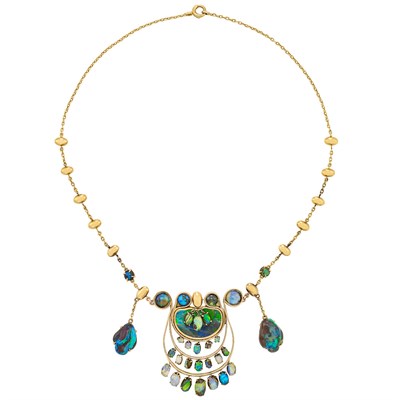 Lot 214 - Arts and Crafts Gold and Opal Necklace, Louis Comfort Tiffany