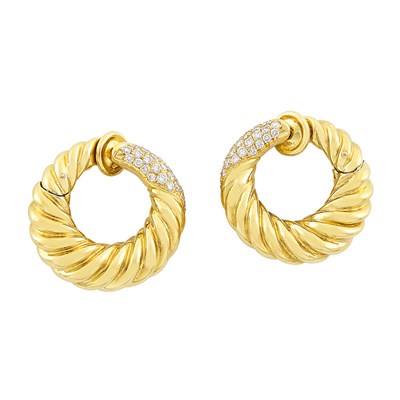Lot 79 - Pair of Gold and Diamond Hoop Earclips, Van Cleef & Arpels, France