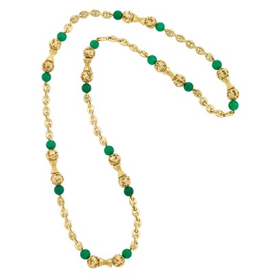 Lot 6 - Gold and Green Onyx Chain Necklace, Van Cleef & Arpels, France