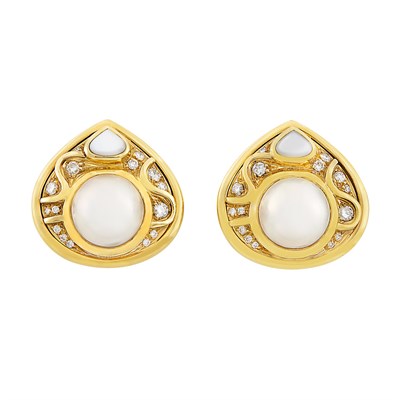 Lot 36 - Pair of Gold, Mabe Pearl, Mother-of-Pearl and Diamond Earclips, Marina B
