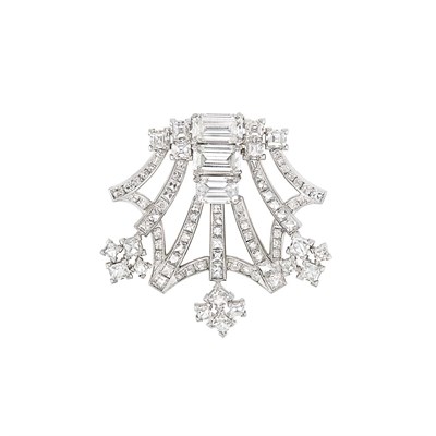 Lot 497 - Platinum and Diamond Clip-Brooch