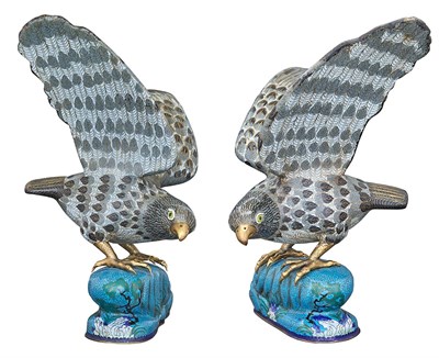 Lot 44 - Pair of Chinese Cloisonné Enamel Hawks Qing...