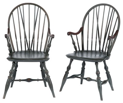 Lot 225 - Set of Six Windsor Style Painted Wood Armchairs
