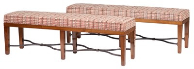 Lot 163 - Two Upholstered Walnut and Iron Hall Benches...