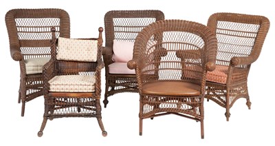 Lot 142 - Group of Five Natural Wicker Armchairs Height...