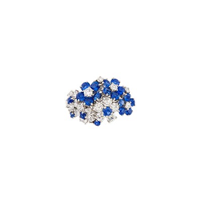 Lot 109 - Platinum, Diamond and Sapphire Floret Cluster Ring, Oscar Heyman Bros.
