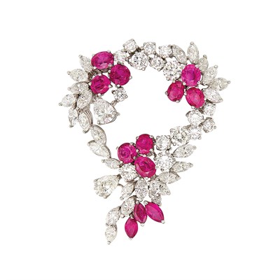 Lot 122 - White Gold, Diamond and Ruby Brooch