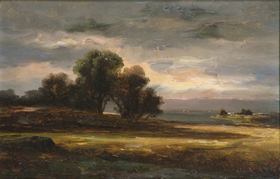 Lot 72 - Manner of Thomas Moran Sunset Landscape Bears...