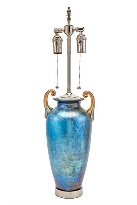 Lot 316 - Peacock Blue and Amber Iridescent Art Glass...