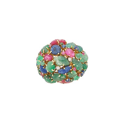 Lot 205 - Gold, Carved Gem-Set and Diamond 'Tutti Frutti' Bombé Ring