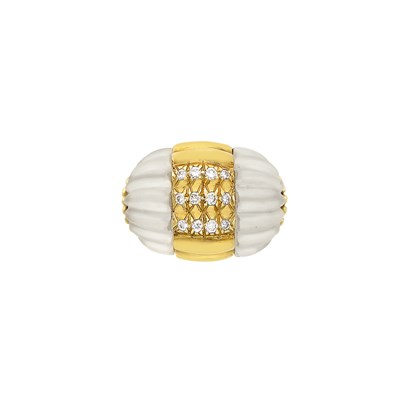 Lot 437 - Gold, Fluted Frosted Rock Crystal and Diamond Dome Ring