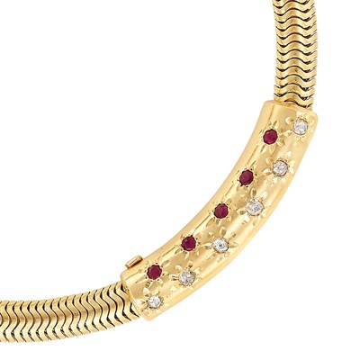 Lot 244 - Gold, Ruby and Diamond Slide Snake Chain Necklace