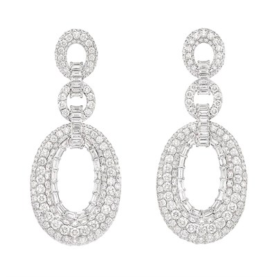 Lot 369 - Pair of White Gold and Diamond Pendant-Earrings