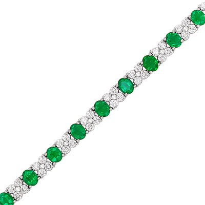 Lot 306 - White Gold, Emerald and Diamond Bracelet