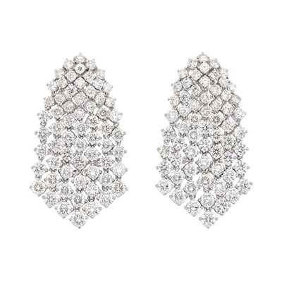 Lot 127 - Pair of White Gold and Diamond Fringe Earrings