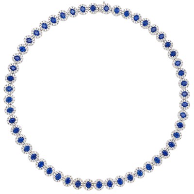 Lot 339 - White Gold, Sapphire and Diamond Necklace