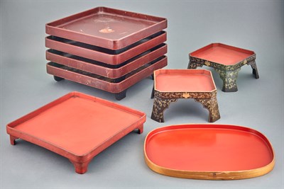 Lot 154 - Red Lacquered Low Side Table; Together with a...