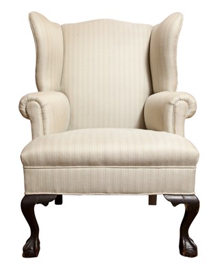 Lot 111 - George III Style Upholstered Mahogany Wing Chair
