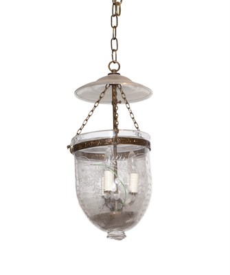 Lot 383 - Brass and Engraved Colorless Glass Bell-Form...