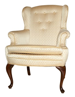 Lot 128 - Queen Anne Style Silk Upholstered Wing Chair