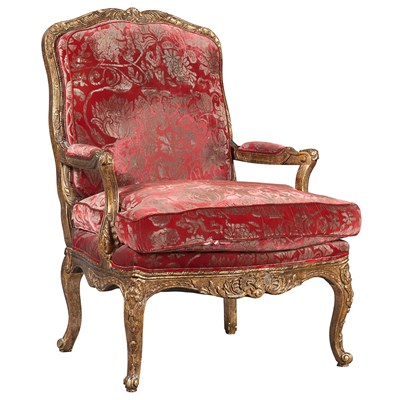 Lot 290 - Louis XV Style Giltwood Upholstered Fauteuil