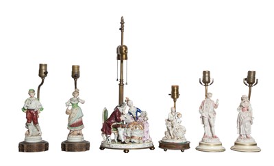Lot 164 - Group of Six Porcelain Figural Lamps Height of...