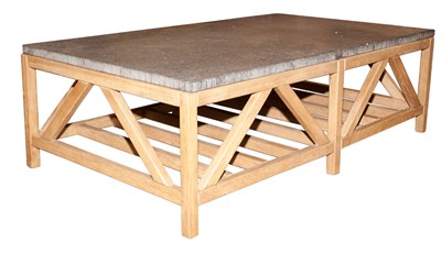 Lot 167 - Contemporary Oak Marble Top Low Table Height...