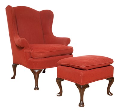 Lot 192 - Queen Anne Style Upholstered Mahogany Wing...