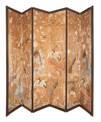 Lot 234 - Chinese Painted Wallpaper Six-Panel Screen...