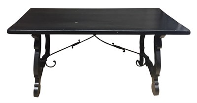 Lot 258 - Baroque Style Black Painted Wood Trestle Table...