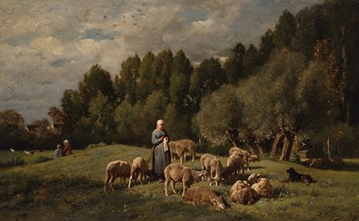 Lot 54 - Charles Emile Jacque French, 1813-1894 A...