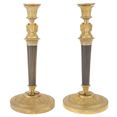 Lot 403 - Pair of Empire Gilt-and Patinated-Bronze...