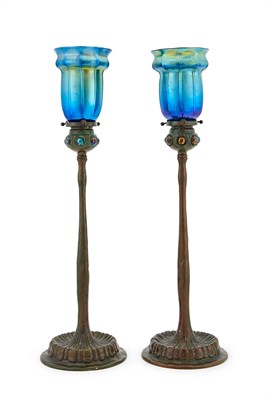 Lot 162 - Pair of Tiffany Studios 'Jeweled' Bronze and...