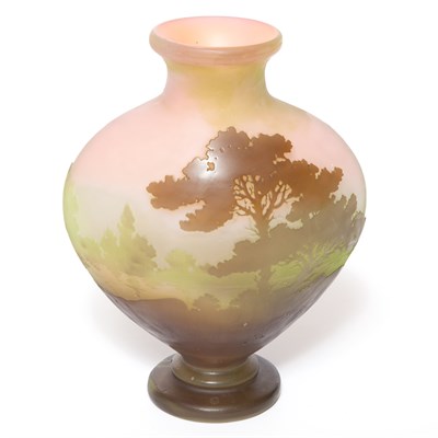 Lot 318 - Gallé Acid-Etched Cameo Glass Landscape Vase...