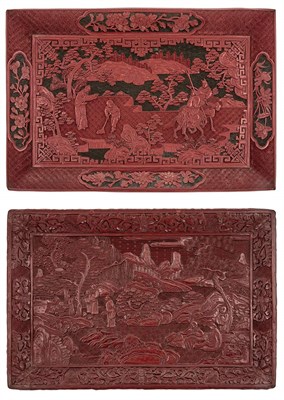 Lot 53 - Two Chinese Cinnabar Lacquer Rectangular Trays...