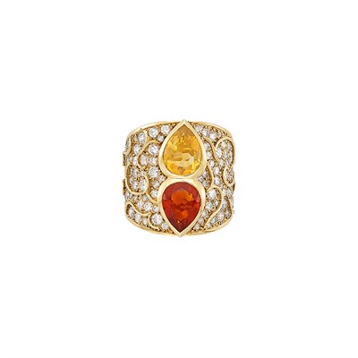 Lot 181 - Wide Gold, Multicolored Citrine and Diamond Ring, Marina B, France