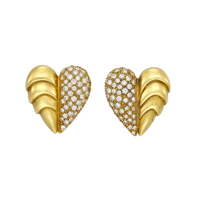 Lot 83 - Pair of Gold and Diamond Heart Earclips, Vahe Naltchayan