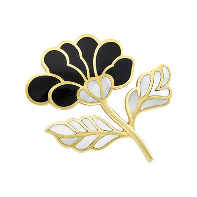 Lot 408 - Gold, Black Jade and Mother-of-Pearl Flower Clip-Brooch, Tiffany & Co.
