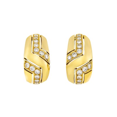 Lot 427 - Pair of Gold and Diamond Hoop Earrings, Cartier, France