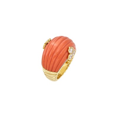 Lot 209 - Gold, Carved Coral and Diamond Ring, Christian Dior, France