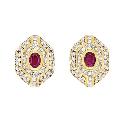 Lot 317 - Pair of Gold, Ruby and Diamond Earclips