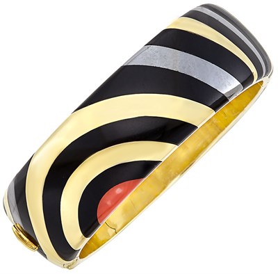 Lot 39 - Gold, Black Jade, Hematite and Coral Bangle Bracelet, Tiffany & Co., Angela Cummings