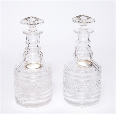 Lot 485 - Near Pair of Glass Decanters; Together with a...