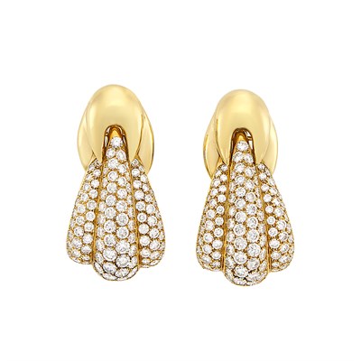 Lot 458 - Pair of Gold and Diamond Earclips, Van Cleef & Arpels, France