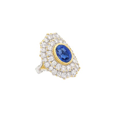 Lot 480 - Two-Color Gold, Sapphire and Diamond Ring, Mario Buccellati