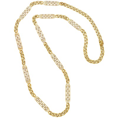 Lot 410 - Long Gold, Mother-of-Pearl and Diamond Chain Necklace