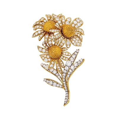 Lot 13 - Gold and Diamond Flower Clip-Brooch